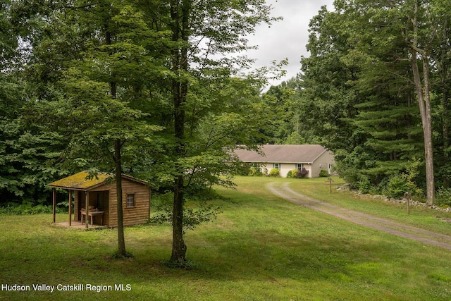 437 Snydertown Rd, Craryville, NY 12521 - view of front of property with a front lawn, an outbuilding, and a wooded view