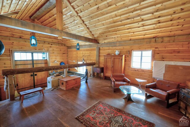 128 W Moorehouse Rd, Cairo, NY 12413 - living room featuring hardwood / wood-style floors, wood walls, and wooden ceiling