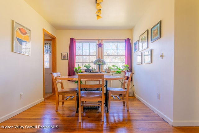 dining room with hardwood / wood-style floors and baseboards