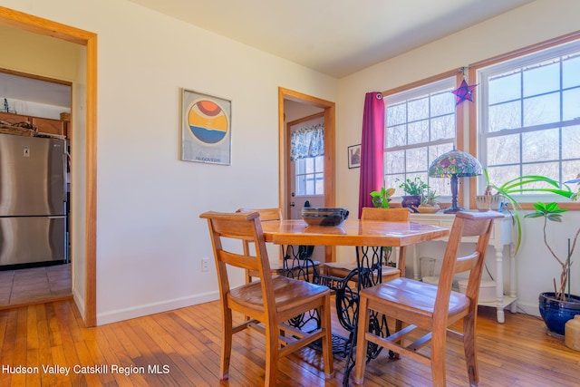 dining room with light wood-style floors and baseboards