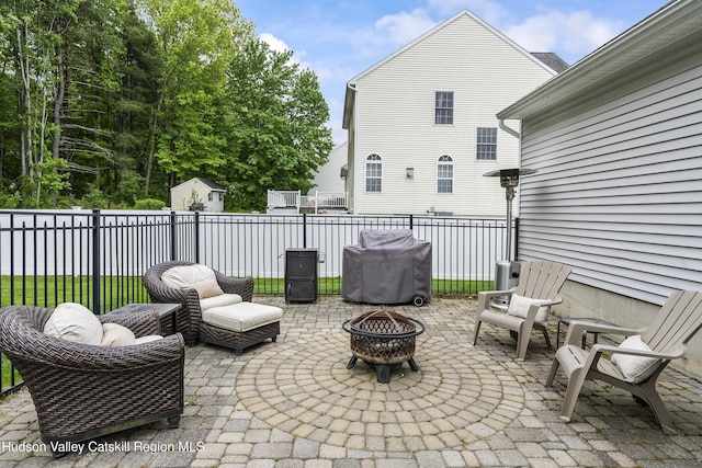 16 Shinnecock Hills Dr, Colonie, NY 12205 - view of patio with a grill and an outdoor fire pit
