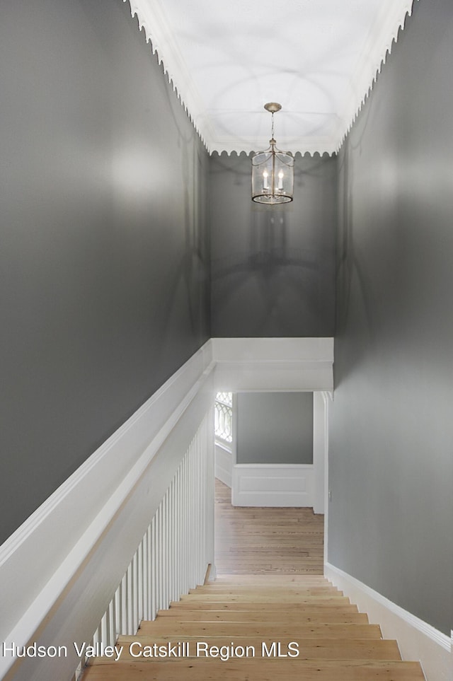 55 Leggett Rd, Stone Ridge, NY 12484 - stairway featuring a chandelier and wood finished floors