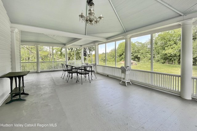 55 Leggett Rd, Stone Ridge, NY 12484 - sunroom with healthy amount of natural light, outdoor dining space, and a chandelier
