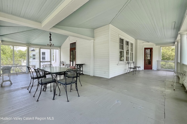55 Leggett Rd, Stone Ridge, NY 12484 - sunroom / solarium featuring a chandelier