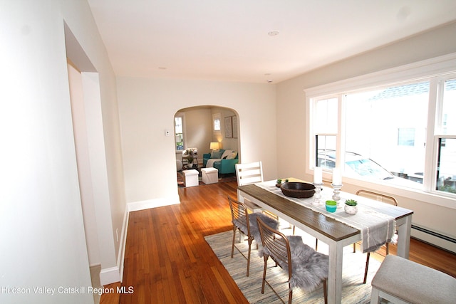 dining space with hardwood / wood-style floors