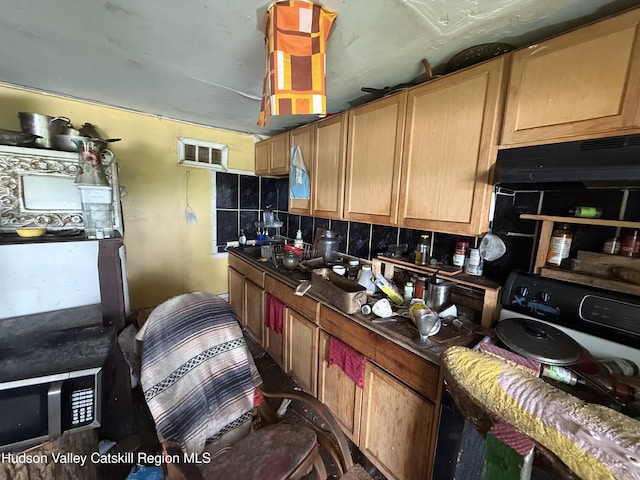 477 Main St, Catskill, NY 12414 - kitchen with electric range oven and dark countertops