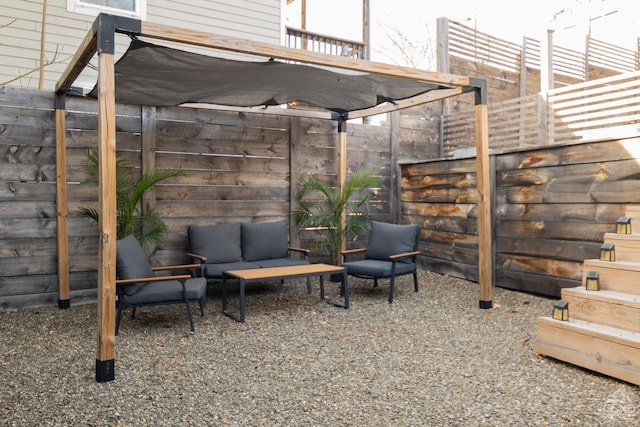 352 Columbia St, Hudson, NY 12534 - view of patio featuring an outdoor living space, fence, and stairs