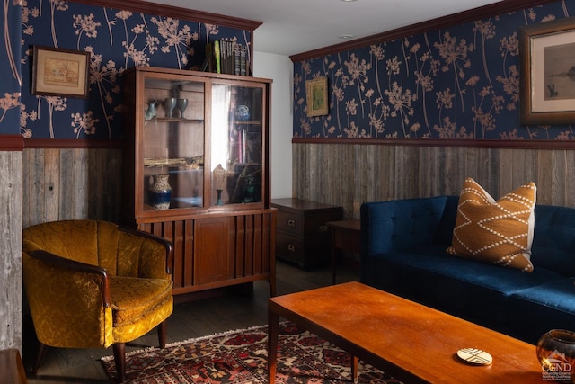 352 Columbia St, Hudson, NY 12534 - sitting room with wood finished floors, wainscoting, wallpapered walls, and wooden walls