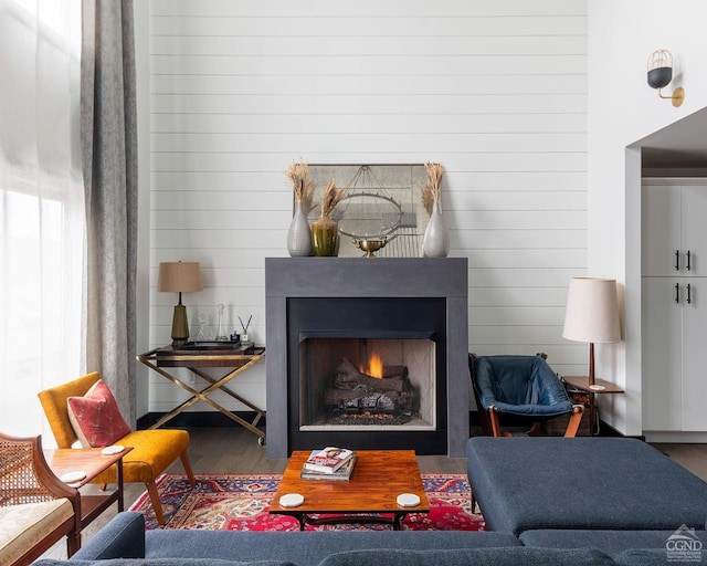 352 Columbia St, Hudson, NY 12534 - living room with a lit fireplace and wood finished floors