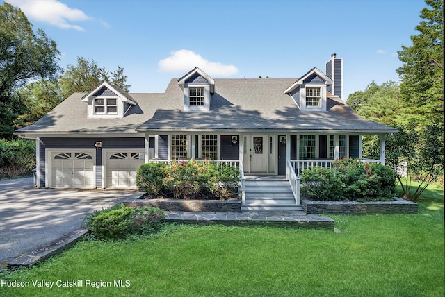 172 Shields Rd, Red Hook, NY 12571 - cape cod-style house featuring an attached garage, a chimney, covered porch, a front lawn, and driveway