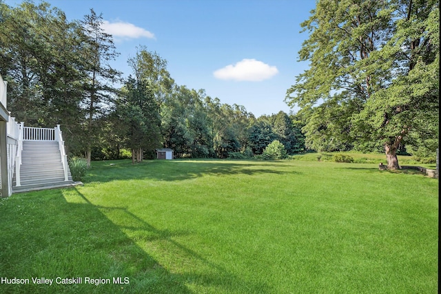 172 Shields Rd, Red Hook, NY 12571 - view of grassy yard with a shed and stairway
