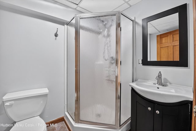 172 Shields Rd, Red Hook, NY 12571 - bathroom featuring vanity, a stall shower, and a drop ceiling