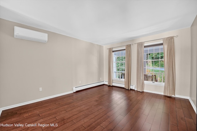 172 Shields Rd, Red Hook, NY 12571 - spare room with dark wood-style floors, an AC wall unit, and a baseboard radiator
