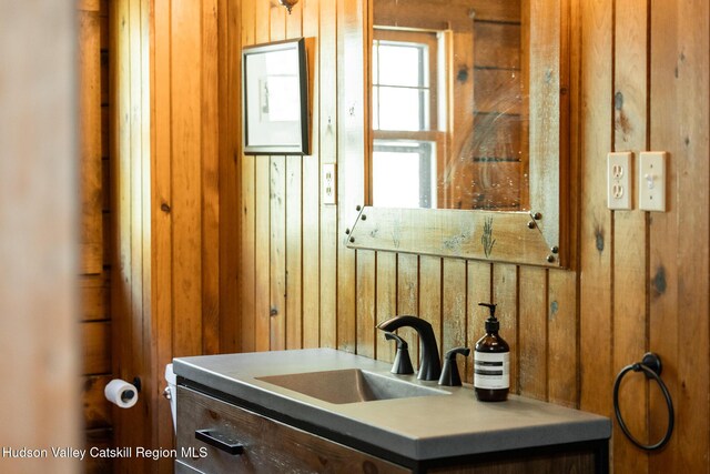 88 S Durham Estates Rd, Cairo, NY 12405 - bathroom featuring wood walls and vanity