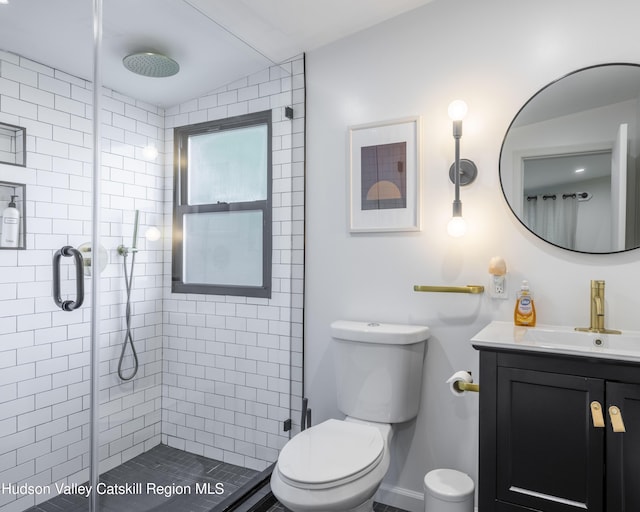 20 Sutton Hollow Rd, Windham, NY 12496 - full bathroom featuring a shower stall, vanity, toilet, and baseboards
