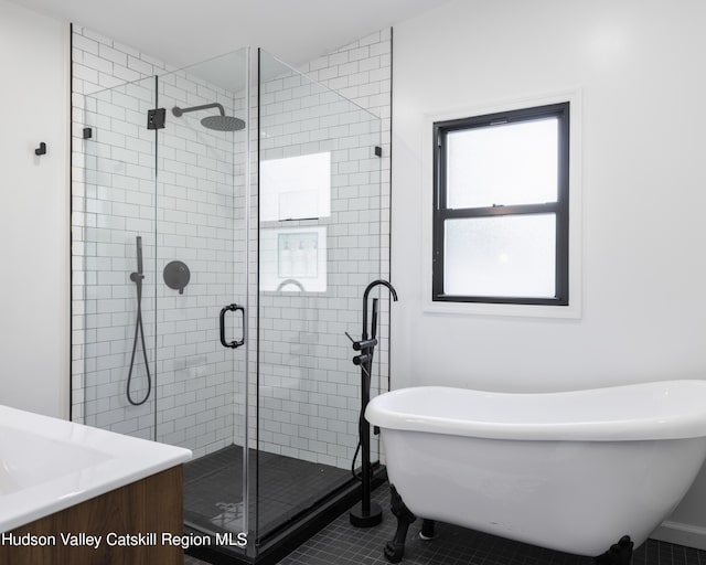 20 Sutton Hollow Rd, Windham, NY 12496 - full bathroom with a soaking tub, a shower stall, and vanity