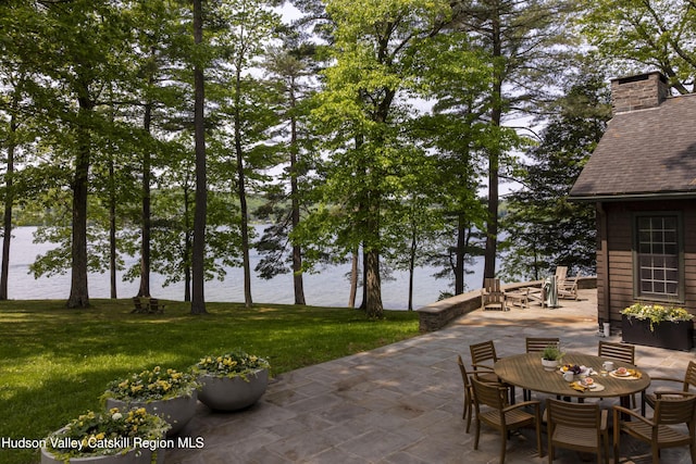 196 Wellington Ln, Cooperstown, NY 13326 - view of patio featuring outdoor dining area and a water view