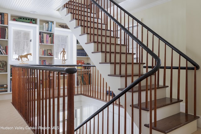196 Wellington Ln, Cooperstown, NY 13326 - stairs with crown molding and carpet