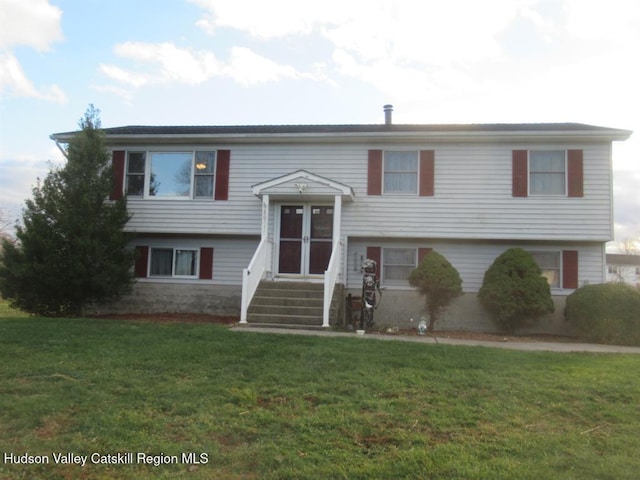 bi-level home featuring a front lawn