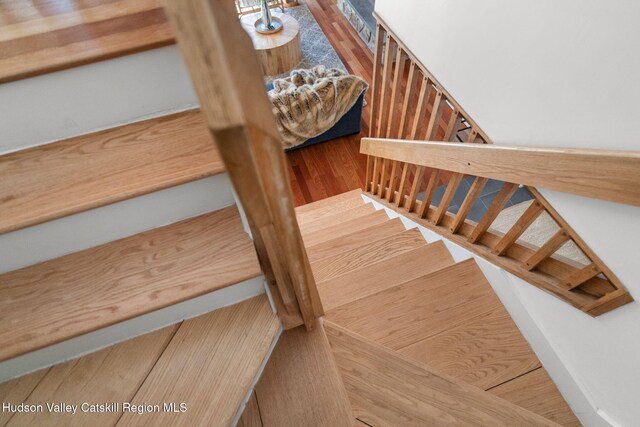 staircase with wood-type flooring