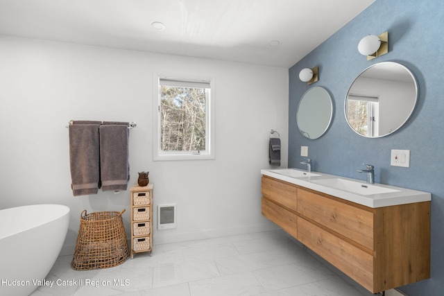 bathroom featuring vanity, a bathing tub, and a wealth of natural light