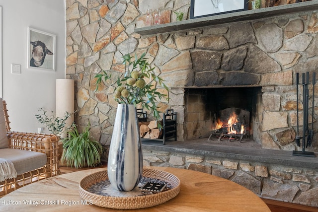 room details featuring a fireplace