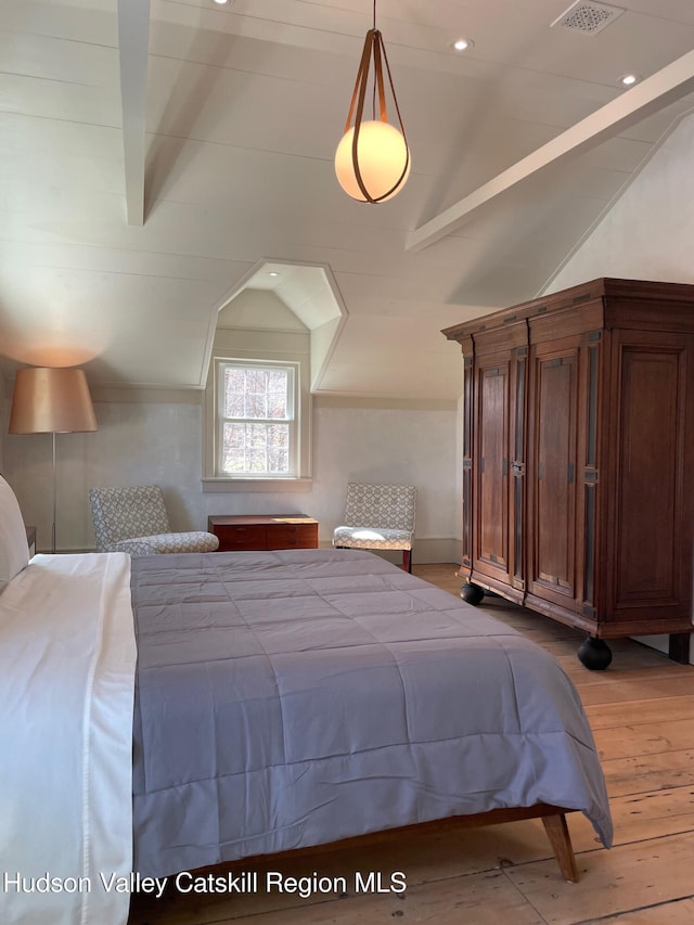 416 Hapeman Hill Rd, Red Hook, NY 12571 - bedroom with vaulted ceiling and light wood-style floors