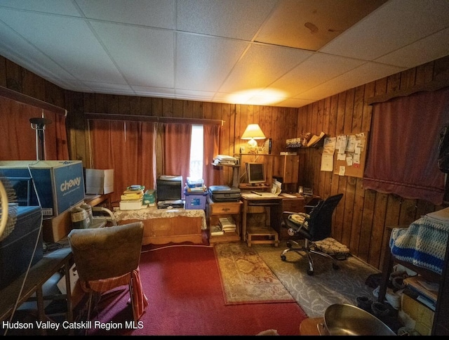 125 County Route 26a, Stuyvesant, NY 12106 - carpeted office with wood walls and a paneled ceiling