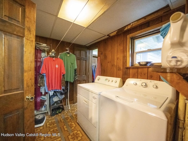 125 County Route 26a, Stuyvesant, NY 12106 - laundry room with washing machine and dryer and wood walls