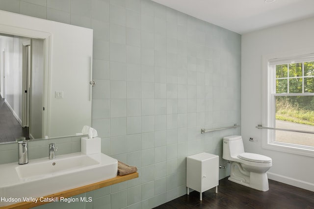 9 Chambers Rd, West Park, NY 12493 - half bath featuring a sink, toilet, tile walls, and wood finished floors
