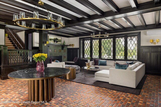 9 Chambers Rd, West Park, NY 12493 - community lobby with a wainscoted wall, stairs, beam ceiling, and a decorative wall