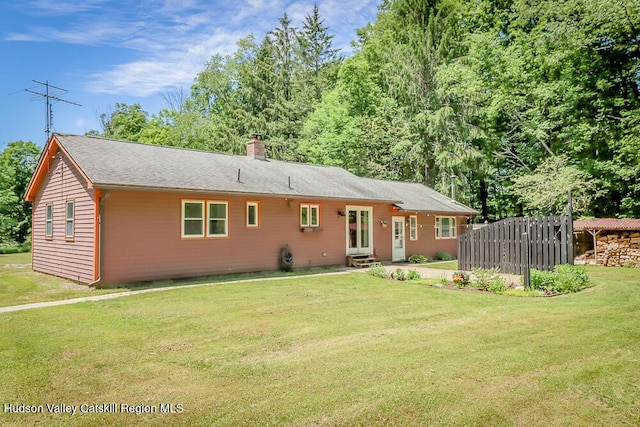 32 Harvey Mountain Rd, Austerlitz, NY 12017 - rear view of property featuring a chimney, entry steps, and a lawn