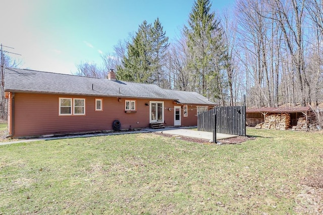 32 Harvey Mountain Rd, Austerlitz, NY 12017 - rear view of house with a chimney, a patio, and entry steps