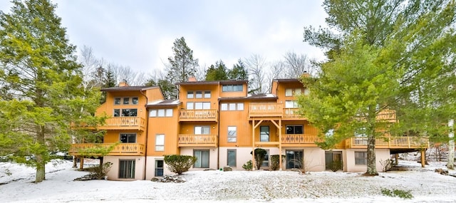 view of snow covered building