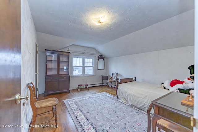 2236 Ny 385, Coxsackie, NY 12051 - bedroom featuring lofted ceiling, wood finished floors, baseboard heating, and a textured ceiling