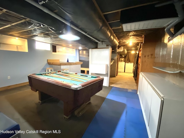 88 Grand St, Kingston, NY 12401 - rec room featuring washer / clothes dryer, concrete floors, pool table, and baseboards