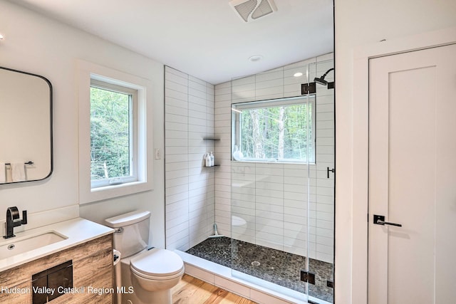 158 Rivka Rd, Saugerties, NY 12477 - bathroom featuring plenty of natural light, a stall shower, visible vents, and toilet