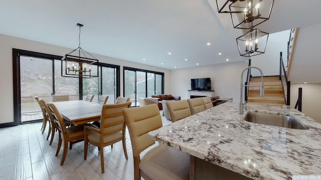 292 S St Unit 2, Windham, NY 12496 - dining room with a chandelier, stairway, and recessed lighting