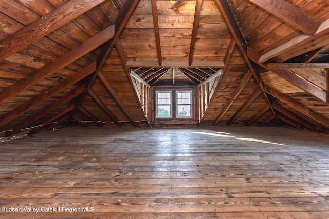 view of unfinished attic