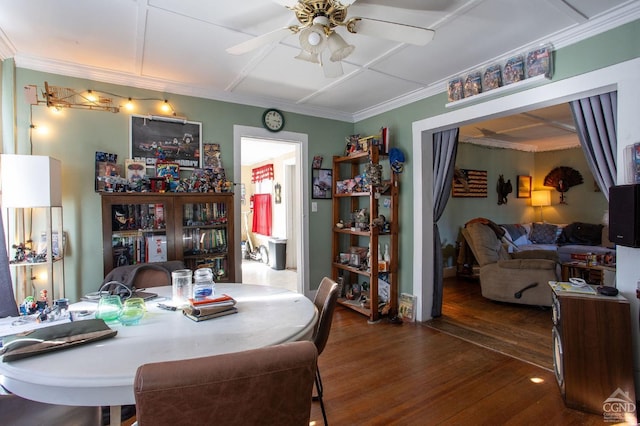 29 Railroad Ave, Chatham, NY 12037 - dining room featuring wood finished floors, ceiling fan, and crown molding