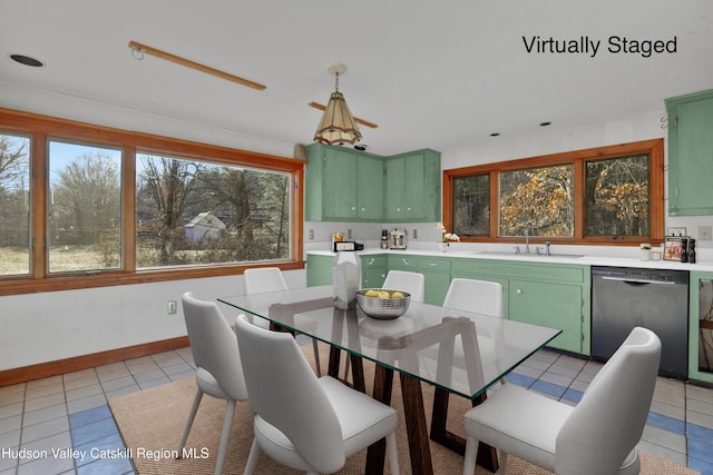 tiled dining area with sink