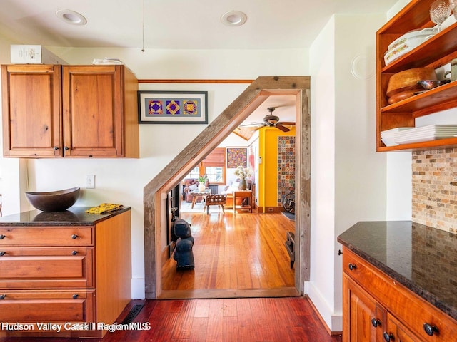 12 Library Ln, Woodstock, NY 12498 - hallway with dark wood-style floors and recessed lighting