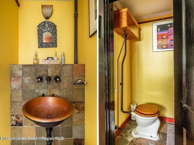 12 Library Ln, Woodstock, NY 12498 - bathroom featuring toilet and ornamental molding