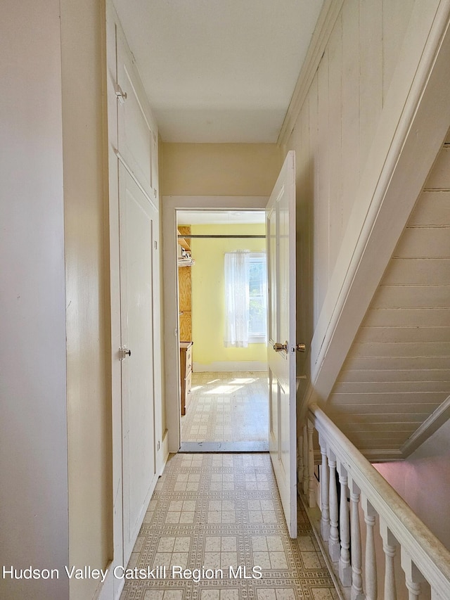 corridor with wood walls