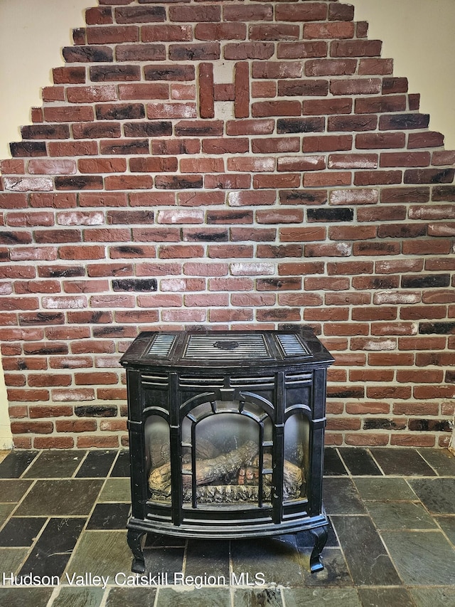 room details featuring a wood stove