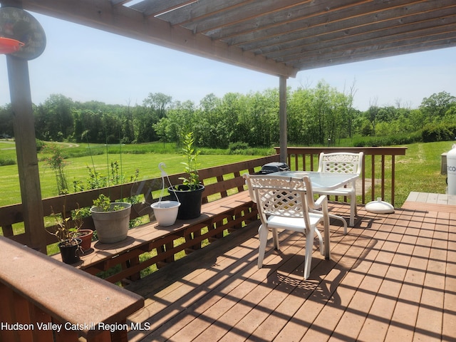 2773 Lucas Tpke, Accord, NY 12404 - wooden deck featuring outdoor dining area, a pergola, and a lawn