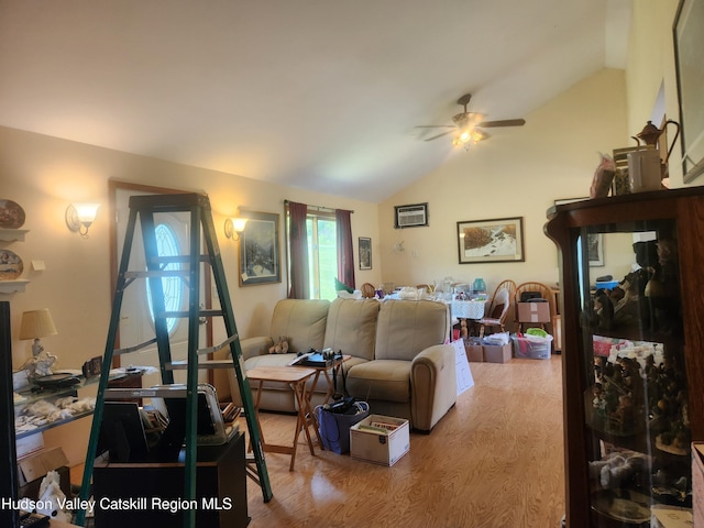 2773 Lucas Tpke, Accord, NY 12404 - living room featuring vaulted ceiling, ceiling fan, and wood finished floors