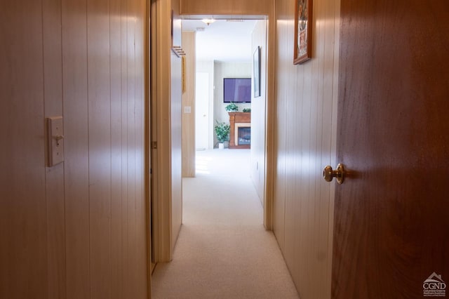 1859 Spruce Ln, Castleton, NY 12033 - hallway featuring light carpet and wood walls