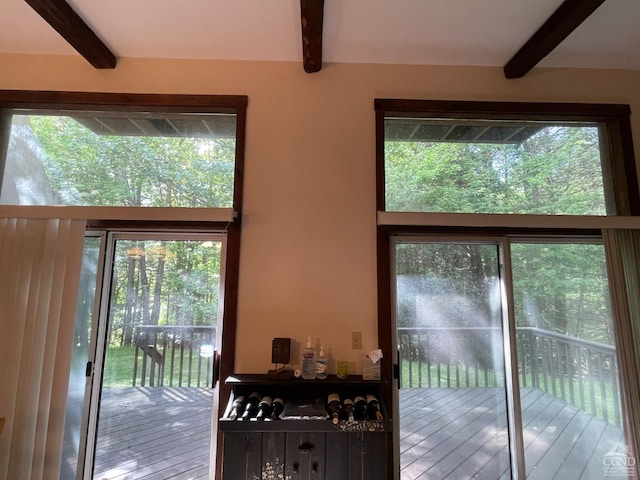 26 Townhouse Ln Unit 4A, Windham, NY 12496 - doorway to outside with beamed ceiling and plenty of natural light