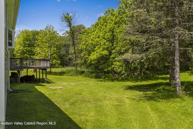2410 Bruynswick Rd, Wallkill, NY 12589 - view of grassy yard with a wooden deck